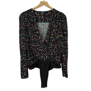 AFRM Surplice Long Sleeve Bodysuit - Ditsy Heart - Large